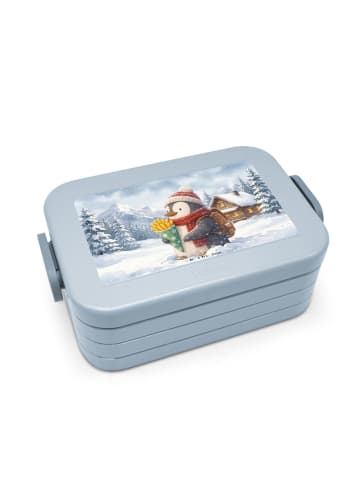 Mr. & Mrs. Panda Bentobox Pinguin Winter Pommes Design ohne Spruch in Blau Pastell