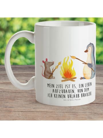 Mr. & Mrs. Panda Plastikbecher Pinguin Lagerfeuer mit Spruch in Weiß