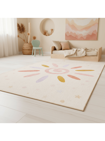 KADIMA DESIGN Teppich Kinder Sonne-Blumen Polyamid rutschfest Kinderzimmer