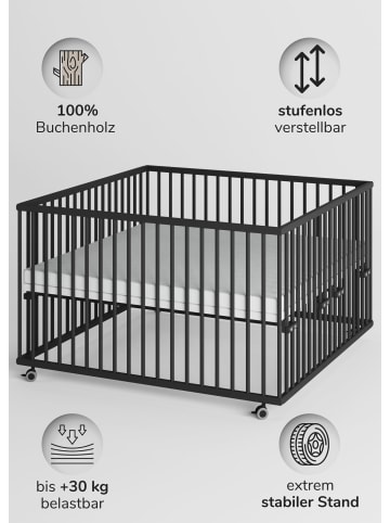 Sämann Sämann Laufgitter mit Matratze & Schlupfsprossen - Black Edition - Premium