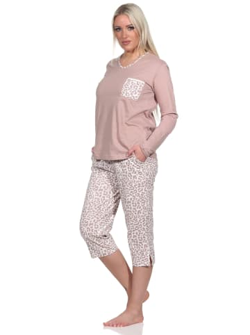 NORMANN Pyjama kurzarm Schlafanzug Caprihose Leoprint - 72606 in braun