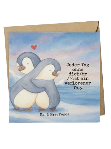 Mr. & Mrs. Panda Grußkarte Pinguine Kuscheln Design mit Spruch in Weiß