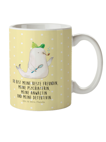 Mr. & Mrs. Panda Kaffeetasse Robbe Sherlock mit Spruch in Gelb Pastell