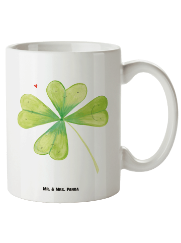 Mr. & Mrs. Panda Tasse Blume Kleeblatt ohne Spruch in Weiß