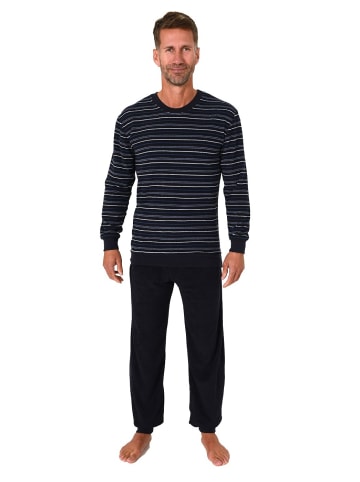 NORMANN Frottee Schlafanzug lang Pyjama RingelMuster - 82358 in blau