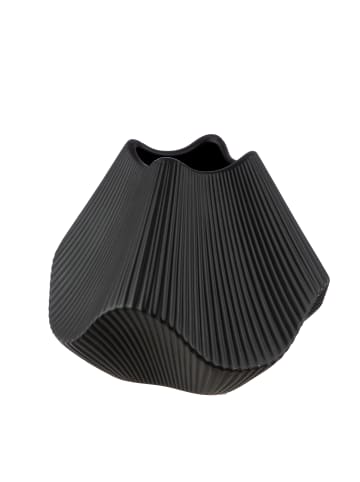 GILDE Vase "Lamellen" in Schwarz - (H) 18,5cm