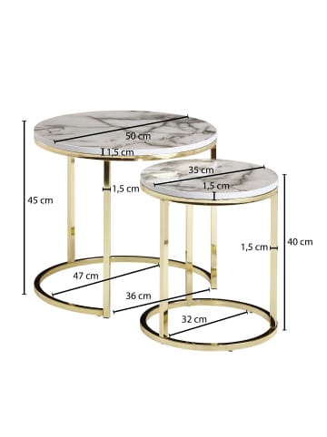 KADIMA DESIGN Design Beistelltisch 2er Set Marmor Optik Rund, Couchtisch 2 in Weiß