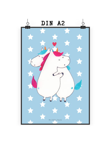 Mr. & Mrs. Panda Poster Einhorn Mitteilung ohne Spruch in Blau Pastell