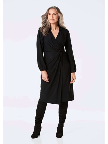 GOLDNER Kurzgröße:  Elegantes Jerseykleid mit V-Ausschnitt in schwarz