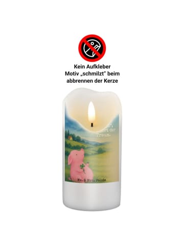Mr. & Mrs. Panda Wachskerze Schwein Glück Design mit Spruch in Weiß