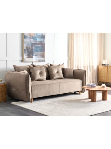 Beliani Schlafsofa VALLANES in Braun/Heller Holzfarbton - (W) 234 x (H) 77 x (L) 104 cm