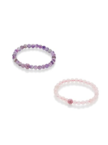 Smart Jewel Armband Set Rosenquarz Und Amethystkugeln, Kristallsteine in Mehrfarbig