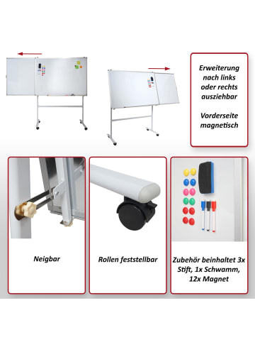 MCW Whiteboard C85b mit ausziehbarer Tafel rollbar, Standard