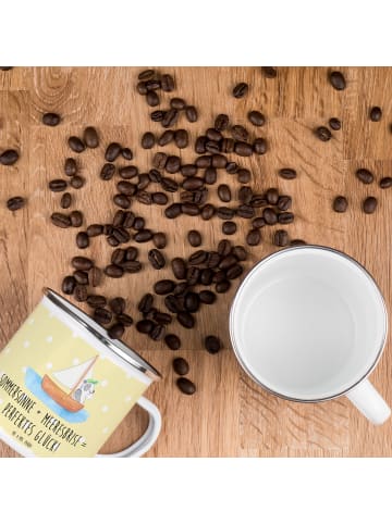 Mr. & Mrs. Panda Emaille Tasse Sommer Meer Glück mit Spruch in Gelb Pastell