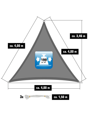 AMANKA Polyester Sonnensegel mit Befestigung 4x4x4m in Grau