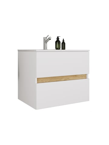 VCM 2 tlg. Badmöbel-Set mit Waschbecken Cosila-I 61 cm in Weiß / Honig-Eiche