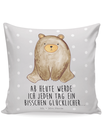 Mr. & Mrs. Panda 40x40 Kissen Bär sitzend mit Spruch in Grau Pastell