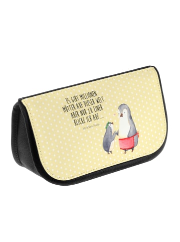 Mr. & Mrs. Panda Kosmetiktasche Pinguin mit Kind mit Spruch in Gelb Pastell