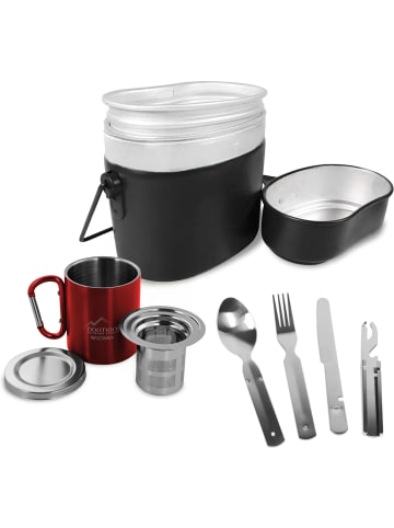 Normani Outdoor Sports Kochgeschirr, Tasse, Besteck, Teesieb in Rot