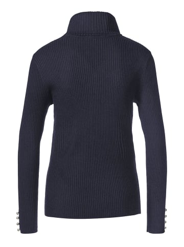 GOLDNER Kurzgröße:  Eleganter Rollkragenpullover mit optischen Knöpfen in nachtblau