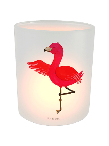 Mr. & Mrs. Panda Deko Windlicht Flamingo Yoga ohne Spruch in Transparent