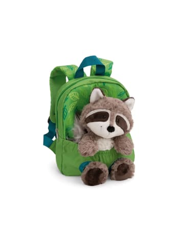 Nici Rucksack mit Plüschtier Waschbär, grün, ab 3 Jahre