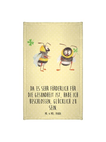 Mr. & Mrs. Panda Frotteehandtuch Hummeln Kleeblatt mit Spruch in Gelb Pastell