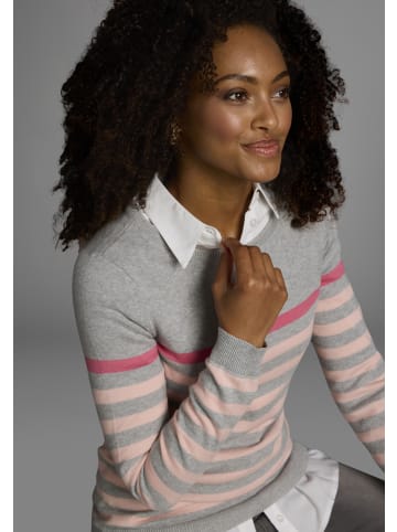 AJC Strickpullover in grau-rosa-himbeere