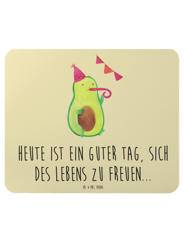 Mr. & Mrs. Panda Mauspad Avocado Party mit Spruch in Gelb Pastell