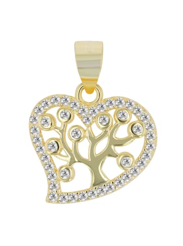 Adeliás Damen Anhänger Herz aus 925 Silber mit Zirkonia in gold