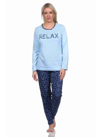 NORMANN Pyjama Schlafanzug lang Tupfen - 77393 in hellblau