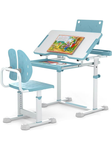 COSTWAY Schreibtisch Kinder mit Stuhl in Blau