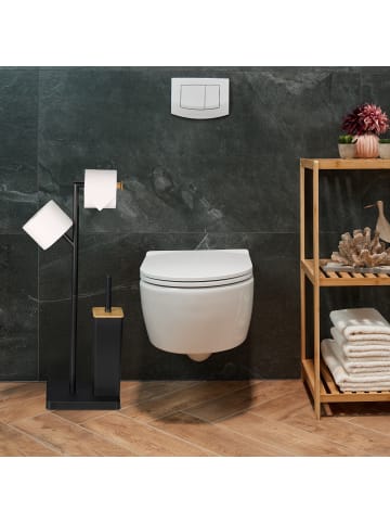 relaxdays WC Garnitur in Schwarz/ Natur - (B)23 x (H)71 x (T)18 cm