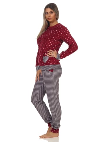 NORMANN Frottee Pyjama Bündchen Herz Tupfen und Ringeldesign - 58200 in Rot