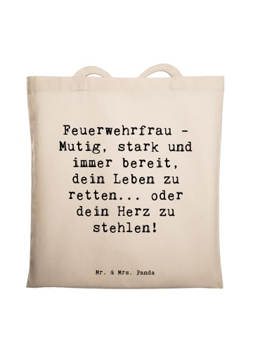 Mr. & Mrs. Panda Shopping Bag Spruch Feuerwehrfrau Heldin mit Sp... in Creme