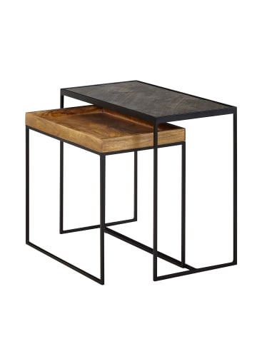 KADIMA DESIGN Industrielle Beistelltisch Set, Mango Massivholz, Eisen, Anthrazit/Braun