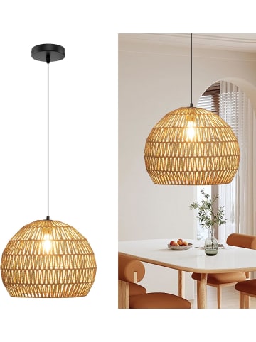 COSTWAY Pendelleuchte Deckenleuchte geflochten E27 in Braun