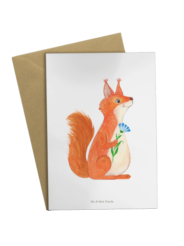 Mr. & Mrs. Panda Beileidskarte Eichhörnchen Blume ohne Spruch in Weiß