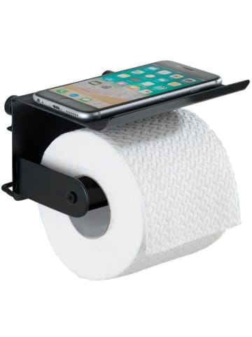 Wenko Toilettenpapierhalter mit Ablage CLASSIC PLUS in Schwarz, 14 x 10 x 14 cm