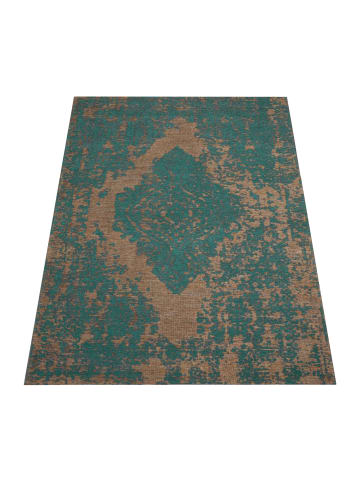 KADIMA DESIGN Teppich Kurzflor Vintage Wohnzimmer schmutzabweisend in Türkis