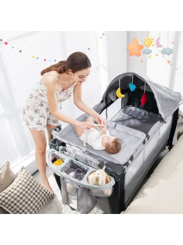 COSTWAY 4 in 1 Reisebett Babywiege Wickeltisch in Grau