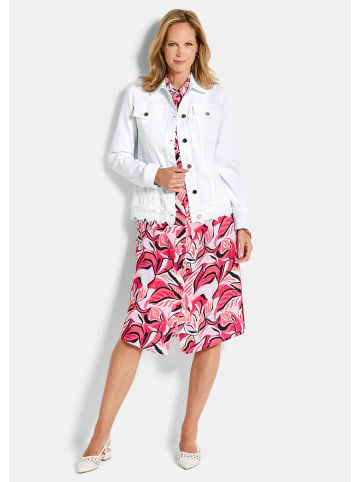 GOLDNER Kurzgröße: Baumwolljacke mit Blumenborte in weiß