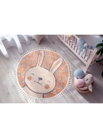 Teppich Boss Süßer Hasen Design mit Fransen Kurzflor in Beige Malte 415