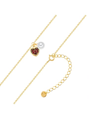Glanzstücke München Kette Herz aus Sterling Silber mit Zirkonia und Süßwasser-Zuchtperle in gelbgold