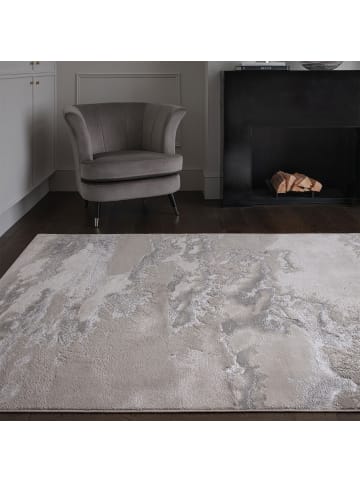 KADIMA DESIGN Teppich Hochglanz, Silber/Cremeweiß, Metallic, Abstraktes Wolkenmuster