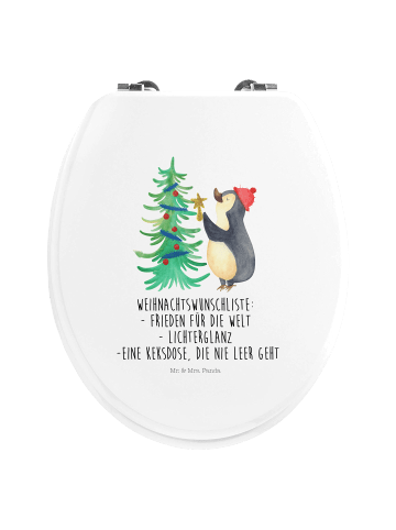 Mr. & Mrs. Panda Motiv WC Sitz Pinguin Weihnachtsbaum mit Spruch in Weiß