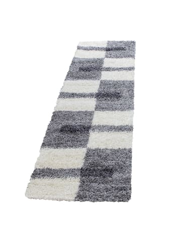 KADIMA DESIGN Teppich Hochflor Shaggy Waschbar Karo WATZMANN Strapazierfähig in Hellgrau