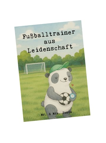 Mr. & Mrs. Panda Postkarte Fußballtrainer Leidenschaft Design mi... in Weiß