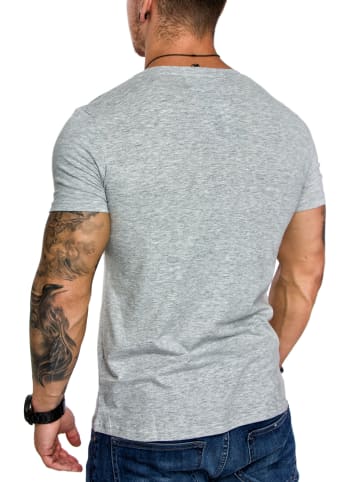 Amaci&Sons Basic T-Shirt mit V-Ausschnitt EUGENE in Grau Melange