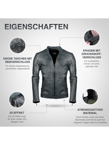 PAULGOS Lederjacke Übergangsjacke Biker Look Echtleder D2 in Grau